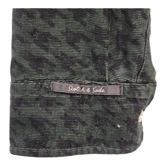 Scotch & Soda Mens Corduroy Shirt Button Down‎ Houndstooth Preppy Black Olive XL - Picture 9 of 15